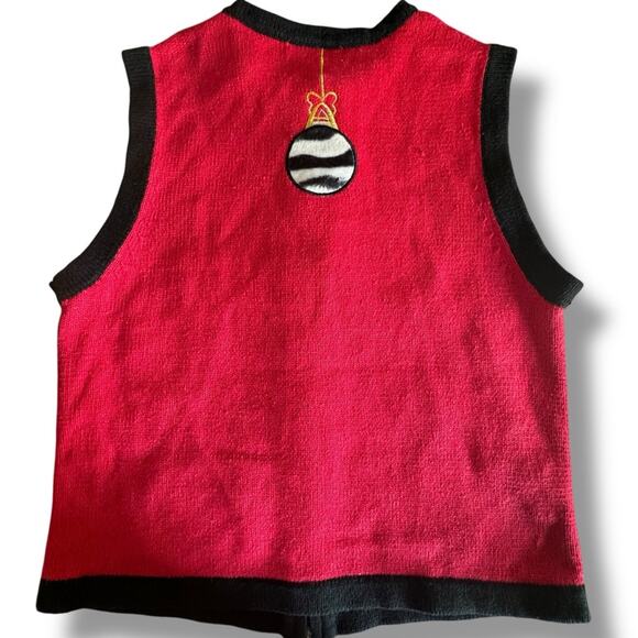 Animal Print Cheetah Zebra Christmas Ornament Zipper Sweater Vest Small Vintage - Picture 4 of 11